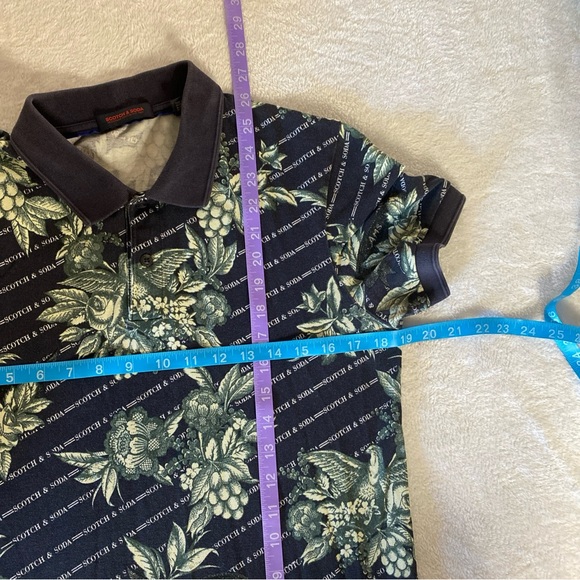 Scotch Soda Mens S SMALL Polo Shirt Floral All Over Print Logo Golf Preppy Adult - Picture 13 of 14